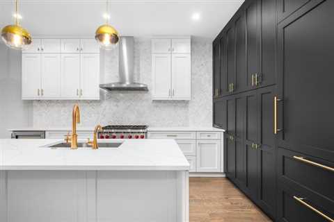 Black and White Combo | Black cabinets, Herringbone marble, Modern kitchen