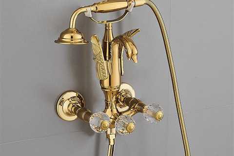 Wall Mounted Gold Swan Bathtub Faucet, Hot & Cold Bath and Shower Mixer