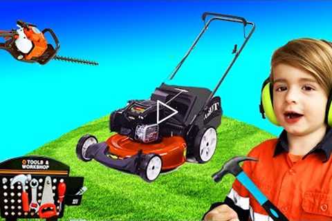 Lawn Mower Yardwork Video for Children | Blippi fan | min min playtime