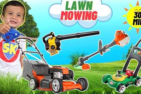 Best Lawn Mower, Weed Eater, Leaf Blower 30 Minute Video with Super Krew Mowing the Lawn for Kids
